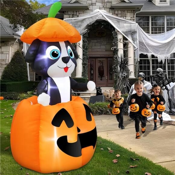 5 FT Halloween Inflatables Animated Dog On Pumpkin Outdoor Decorations Blow Up - Picture 6 of 7